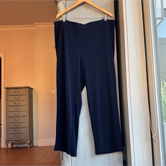 Susan Graver Pants Sz 1XP Liquid Knit Navy Wide Leg Cropped - High Waist Pull-on - Picture 10 of 10